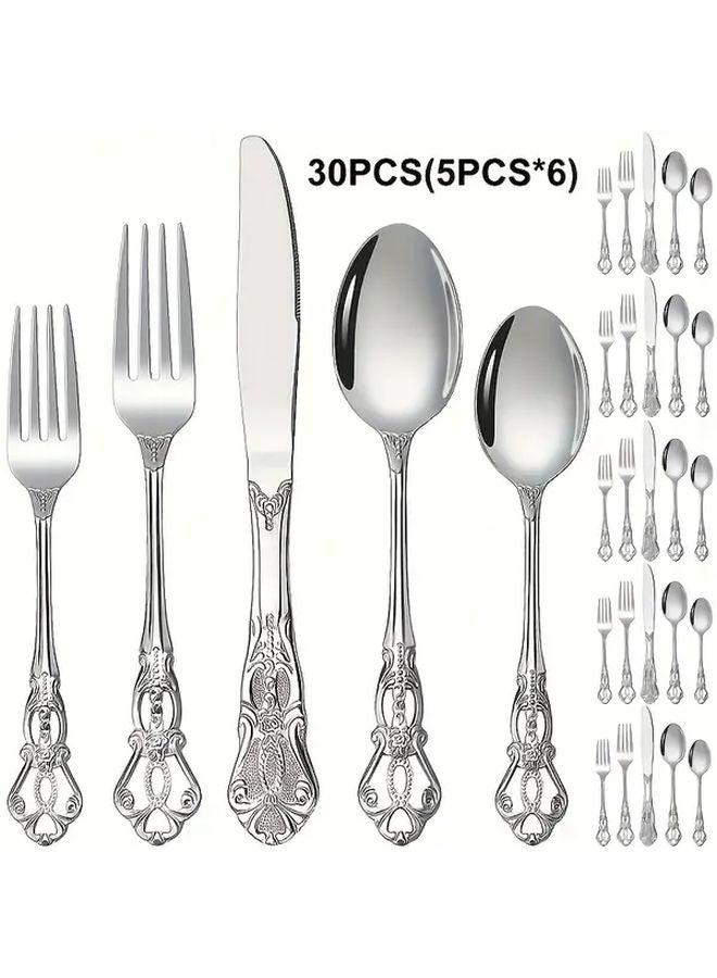 30 Piece Stainless Steel Cutlery Set Silvery Mirror Polished Dishwasher Safe - Image 1
